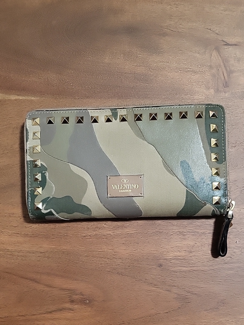 Valentino Garavani Camouflage Camo Studded Zip Wallet